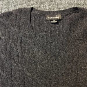 Charcoal grey cable knit cashmere V-neck, size M